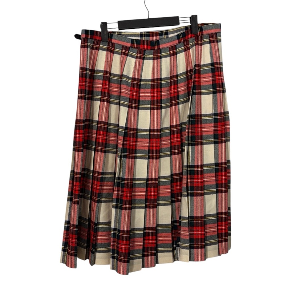 Kerry Hope London Wool Kilt Size 14 Red White Tartan Plaid Pleated Vintage - Picture 2 of 7